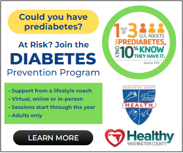 Could you have prediabetes? 1 in 3 adults in the U.S. have it, but only 10% know. At risk? Join the Diabetes Prevention Program. Learn more at mmatzen.healthywashingtoncounty.datachievereview.xyz. HWC and health department logos.